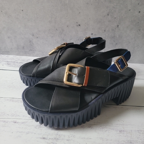 4ccccees Shoes - 4ccccees, Plia Juno, Black Platform Sandals, Size 40(81/2-9)